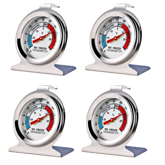 Paquete de 4 termómetros para refrigerador y congelador, termómetro analógico de esfera grande