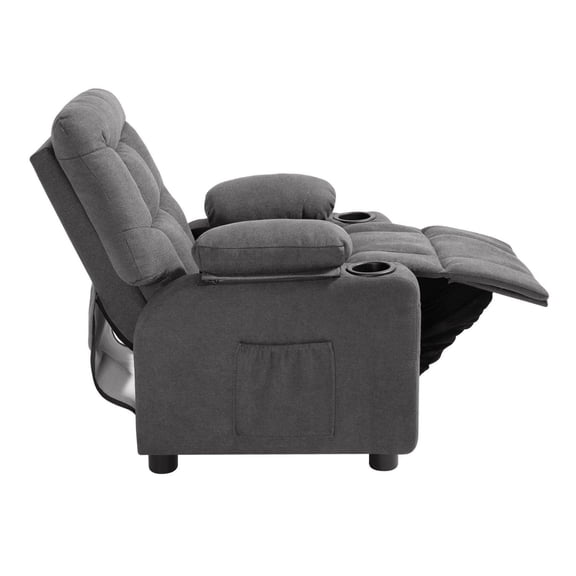 Kids Recliner Chair, Toddler Sofa with Cup Holders, Adjustable Reclining Lounger, Polyester Upholstery, Footrest, for Boys & Girls (Gray)