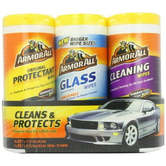 Armor All Auto Protectant, Cleaning, and Glass Wipes Triple Pack (75 Wipes)