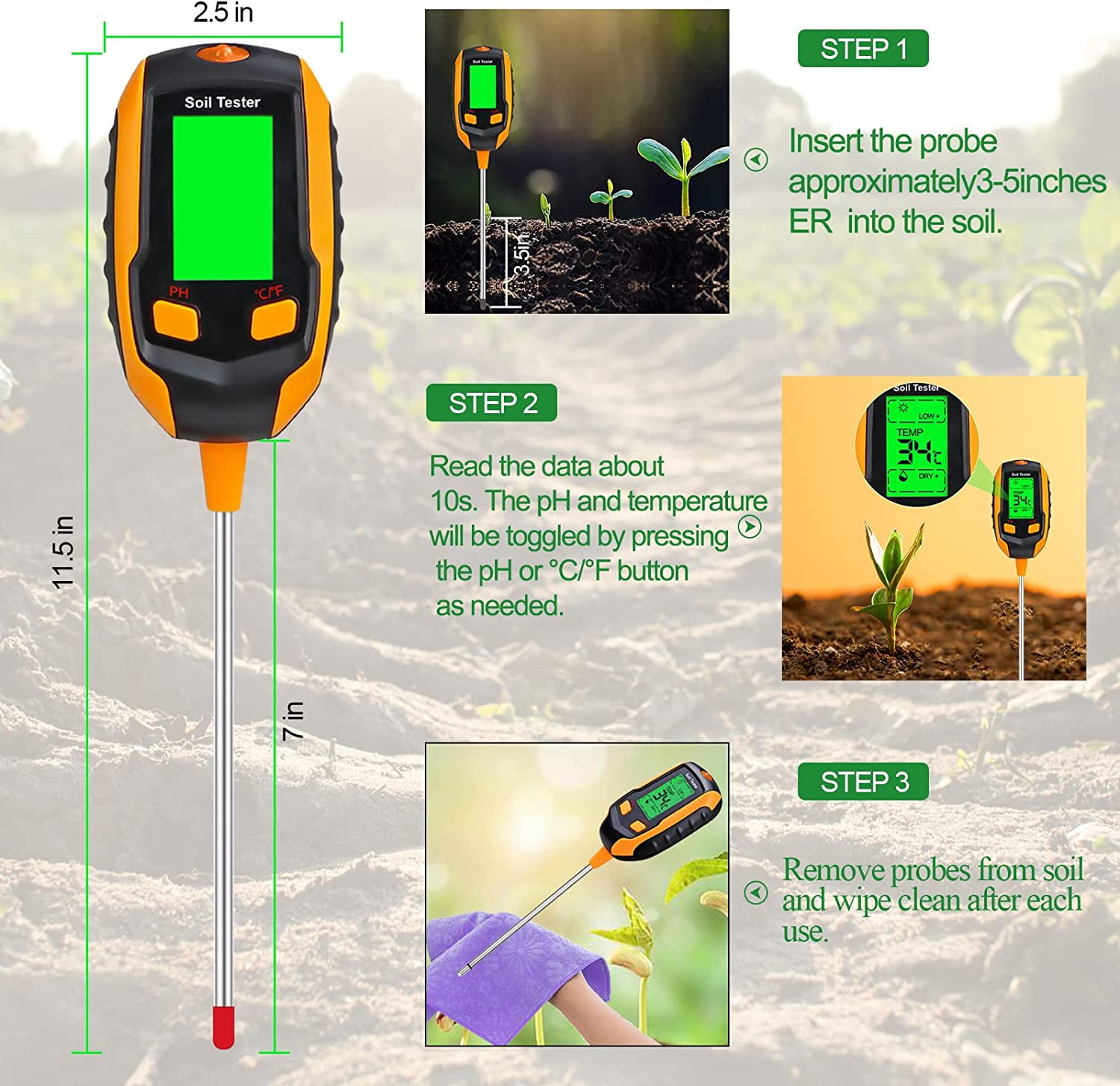 Testeur De Sol 4 En 1 Soil Tester PH-mètre, Lumière Du Soleil,température,  Hygromètre, (sans Batterie) - Cdiscount Jardin