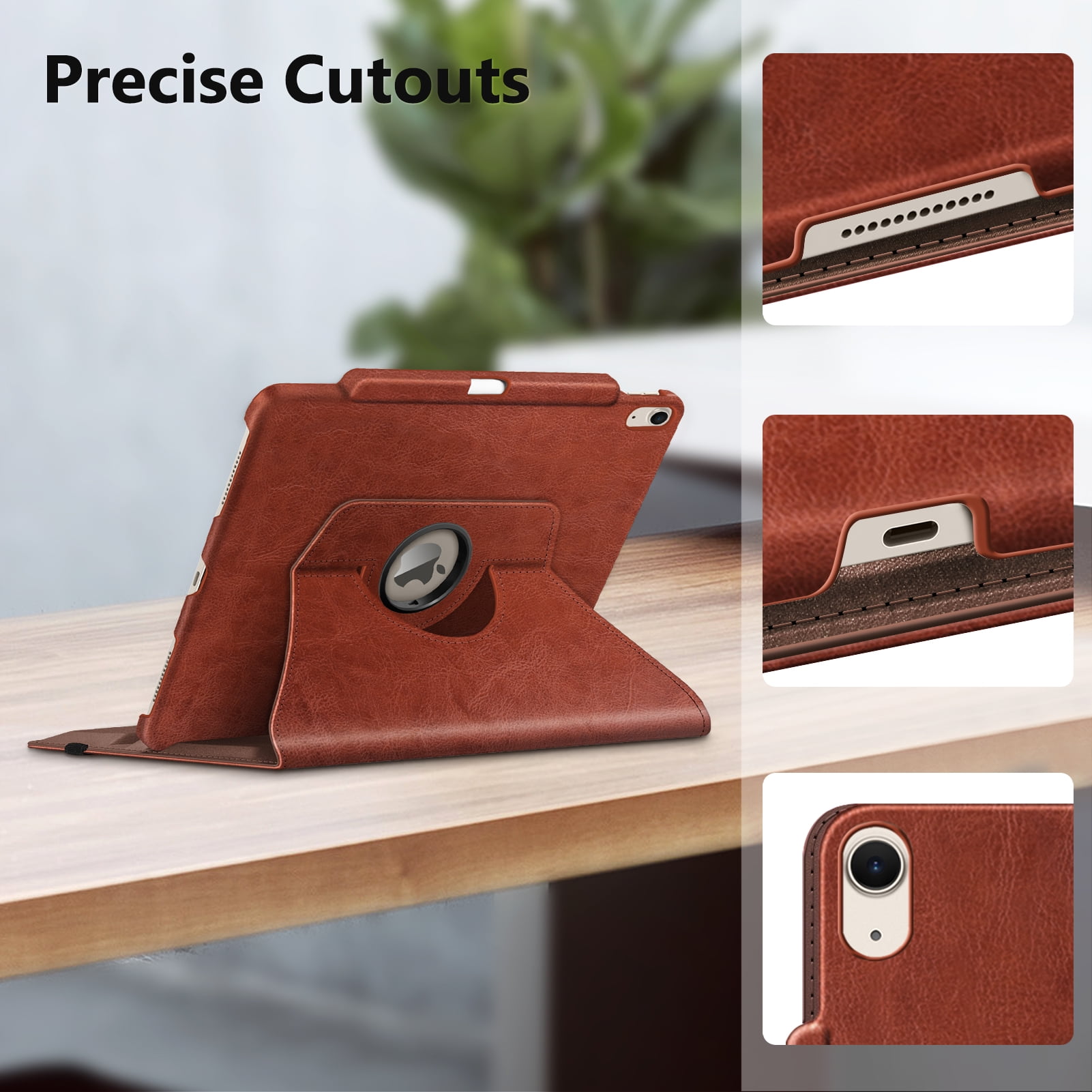 Fintie Rotating Case for iPad Air 13-inch (M4) 2026, (M3) 2025, (M2) 2024 - 360 Degree Rotating Protective Stand Cover with Pencil Holder, Brown