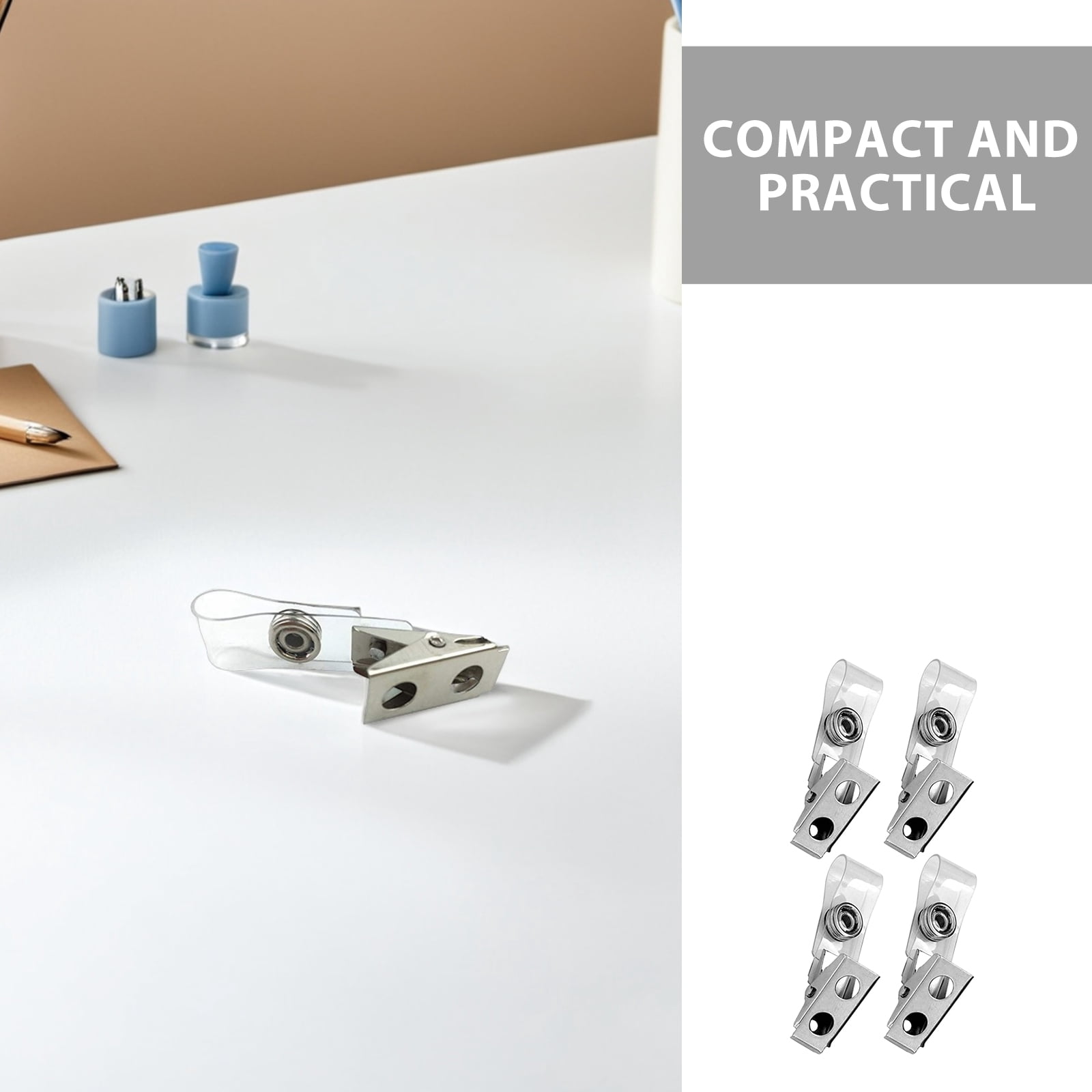 OUNONA Clear PVC Metal Id Card Clips, Compact and Practical, Ideal for Offices, 250Pcs