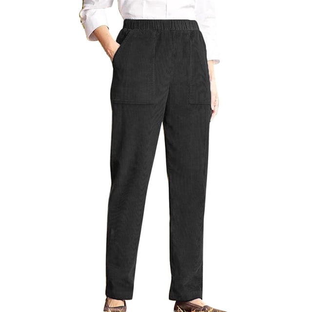 Pantalones de pana Prolriy para mujer, estilo casual, con personalidad, color liso, cintura elástica, a rayas, pierna recta, color negro XXXL