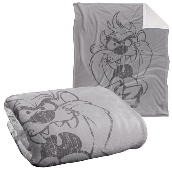 Looney Tunes Blanket, 50"x60", Faded Taz Sherpa Back Super Soft Throw