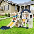 thumbnail image 2 of Arlopu Kids Slide & Swing Set, Large Toddler Slide Climber Playset w/ Ball & Basketball Hoop, Storage Space, Anti-Slip Steps, Indoor Outdoor Playground Toy for Boys & Girls 2+ Years, 2 of 8