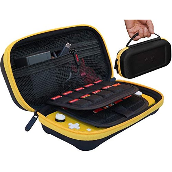 ButterFox Large Carrying Case for Nintendo Switch Lite, Fits Charger, Compatible with Hori Duraflexi Protector, Large Storage Pouch for Switch Lite Accessories (Turquoise/Black) (Yellow/Black)