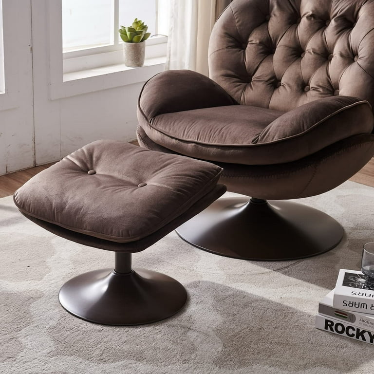 Velvet Swivel Accent Chair With Ottoman Set, Modern Lounge