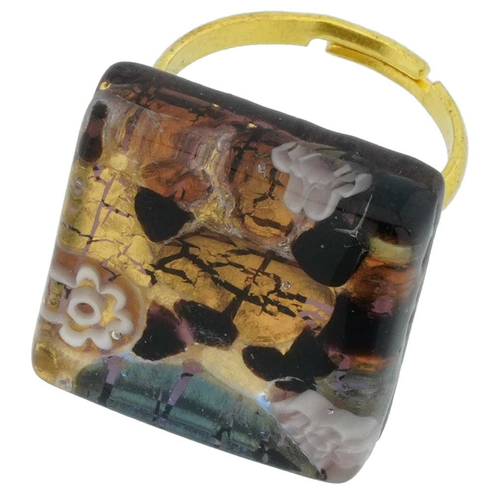 Square with Adjustable Band GlassOfVenice Murano Glass Venetian Reflections Ring Square with Adjustable Band GlassOfVenice Murano Glass Venetian Reflections Ring
