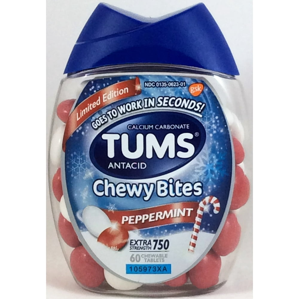 TUMS Chewy Bites Peppermint Limited Edition Extra Strength 60 Count