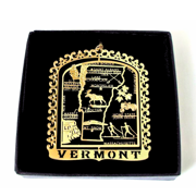 I Love My State Vermont State Brass Ornament Black Gift Box