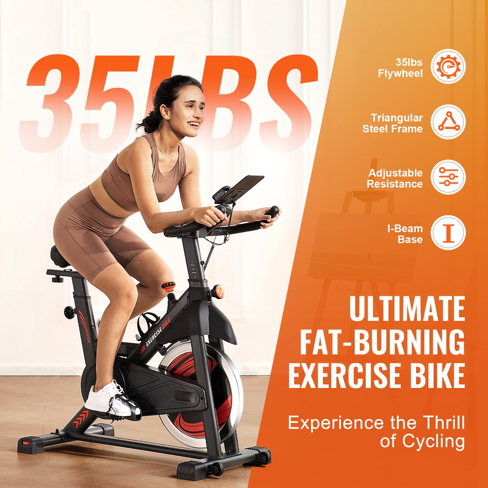 KFFKFF Fitness Bicycle, Home Cardio Adjustable Resistance Trainer, Quiet Belt-Driven Cycle, with Soft Seat, LCD Display, and Durable Flywheel for Indoor Workouts