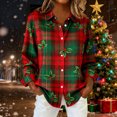 thumbnail image 5 of Womens Plaid Button Up Shirts Long Sleeve Lapel Collar Blouses Checkered Loose Casual Holiday Christmas Outfits (2XL, Red 02), 5 of 6