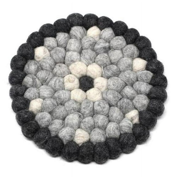 Hand Made Felt Ball Trivets Round Flower Design Black/Grey