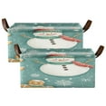 thumbnail image 2 of A Pattern with Snowmen and Gingerbread Cookies Storage Basket Soccer Plaid Fabric Hoard Box Oversized Collapsible Closet Organizer with Metal Iron Frame 16.9×11.4×7.7in, 2 of 8