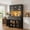 Black, variant on Farmhouse Kitchen Pantry Cabinet with Charging Station, Water Ripple Design, Countertop, Drawers & Adjustable Shelves, Large Storage Hutch for Dining Room, White