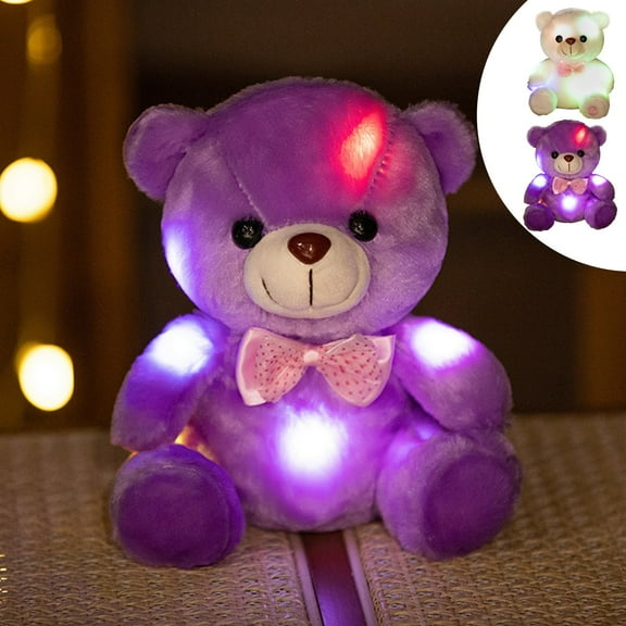 Viflosae Toddler Dance Recital Gift Colorful Color Changing Glowing Color Lovely Bear Figurine Ribbon Light Bow Tie Bear Boy And Girl Holiday Gift Birthday Gift Plushs Dolls for Girls
