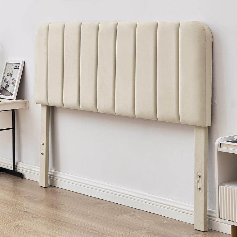 VECELO Queen Bed Frame With Wingback Headboard & USB Charging - Platform Bed, No Box Spring Needed, Beige