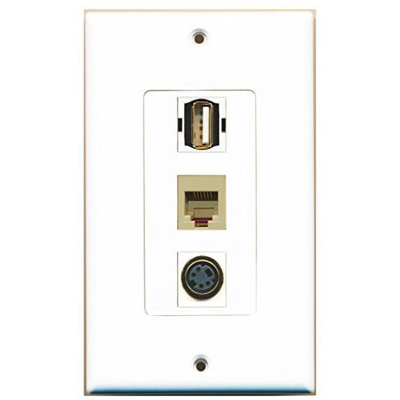 RiteAV - 1 Port USB A-A and 1 Port Phone RJ11 RJ12 Beige and 1 Port S-Video Decorative Wall Plate Decorative