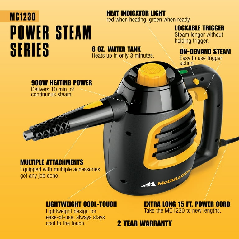 McCulloch Handheld Steam Cleaner, 10 Minute Runtime, 11