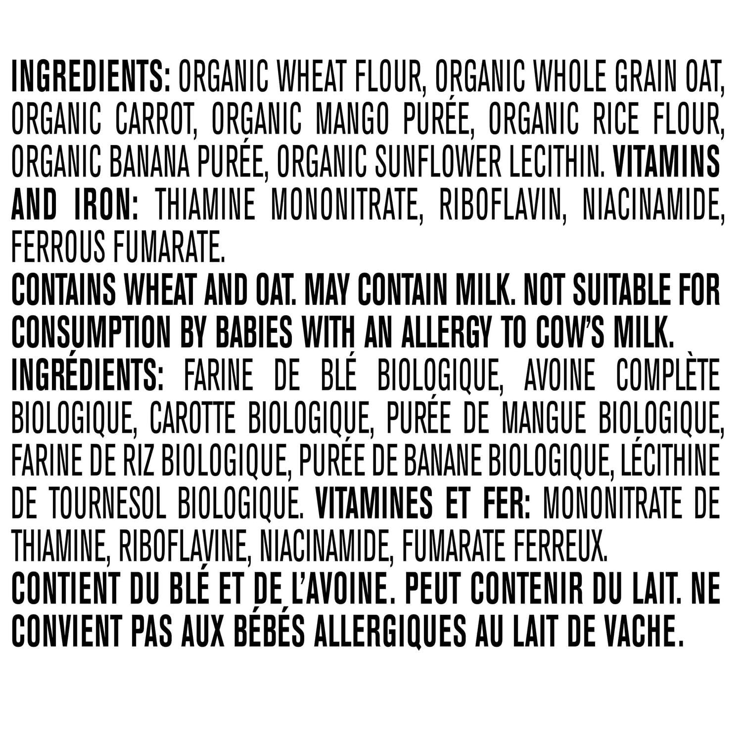 GERBER® Organic Wheat & Wholegrain Oat Mango Carrot, Baby Cereal 208 g
