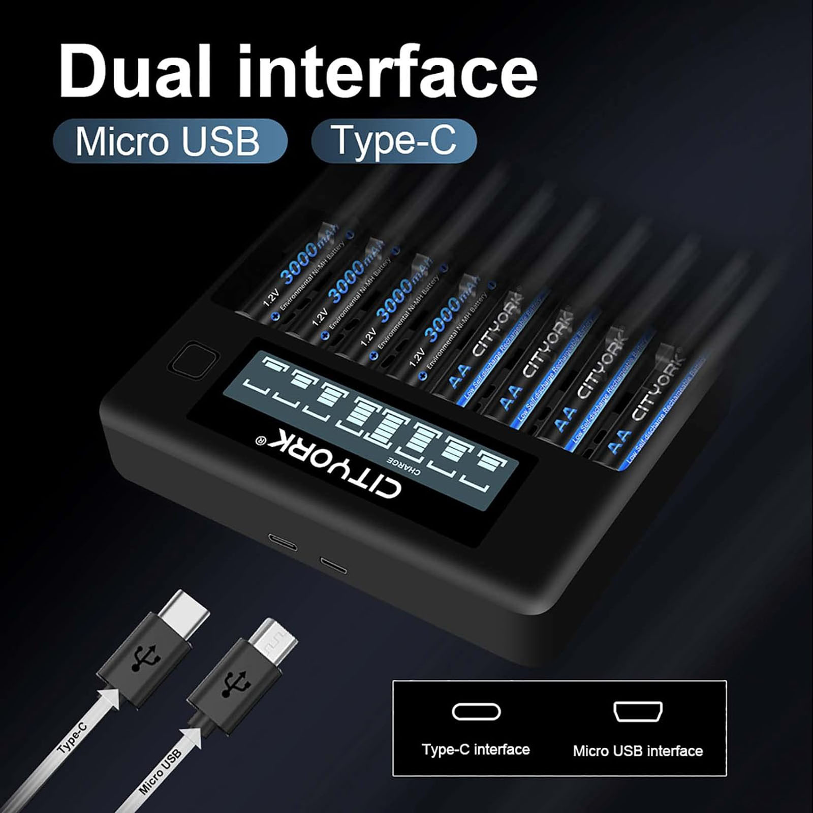8 Bay AA AAA Smart LCD Independent Slot Battery Charger for High Capacity Low Self Discharge 1.2v Ni-MH Batteries