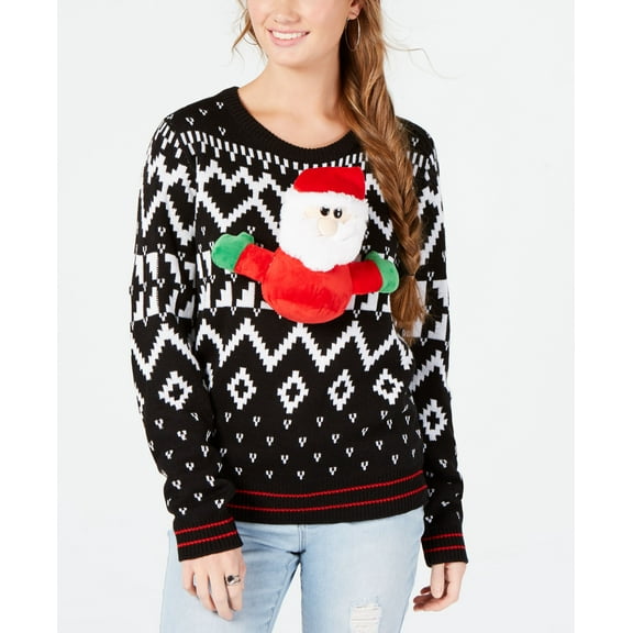 Ultra Flirt Juniors Stuffed Santa Printed Sweater Santa S