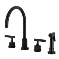 Kingston Brass KS8720KNLBS Convergent Double-Handle 4-Hole Widespread Kitchen Faucet with Knurled Handle 4-Hole and Brass Sprayer in Matte Black