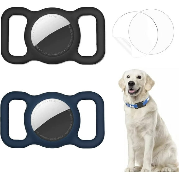 Air Tag Case Compatible with Apple Airtag 2 Pack, Air Tag Holder Dog Collar Pet Air Tag Cover Anti-Lost (Blue/Black)