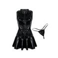 thumbnail image 4 of iEFiEL Women Ladies Wet Look Mini Dress PU Leather Sleeveless Bottom Flare Clubwear Dress, 4 of 7