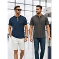 thumbnail image 4 of RICHCOIN Men Summer Tops Short Sleeve V Neck Tshirt Band Collar Button Down Solid Pocket Gray Tee Shirts Size L, 4 of 7