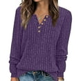 thumbnail image 4 of XPMWRP Knit Sweater Women V Neck Button Up Sweaters Jumpers Trendy Tunic Long Sleeve Pullover Tops Comfy Fall Clothes Purple M, 4 of 8