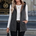 thumbnail image 5 of XUNKUSGA Womens Vest Winter Thick Warm Sherpa Fleece Lined Hooded Vest Women Cozy Warm Plush Full Zip Sleeveless Jacket Soft Cotton Mid‑Length Casual Outerwear with Pockets,Gray,Size L, 5 of 8