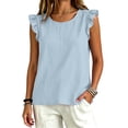 thumbnail image 6 of tarylea Tank Tops for Women Sleeveless Ruffled Shoulder Scoop Neck T-Shirts Casual Loose Summer Plain Tee Tops, 6 of 6