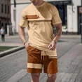 thumbnail image 2 of Sewkxo Men's Summer Casual 2 Piece Crew Neck Outfits Short Sleeve Shirt and Shorts Sets Beach Vacation,Light Brown L, 2 of 7