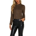 thumbnail image 1 of Chaqueta de motocicleta recortada con cremallera y cuello alzado de ante sintético para mujer Inspire Chic, color marrón oscuro, 1 of 6