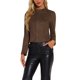 thumbnail image 1 of Chaqueta de motociclista recortada con cremallera y cuello alzado de ante sintético para mujer INSPIRE CHIC XS marrón oscuro, 1 of 6