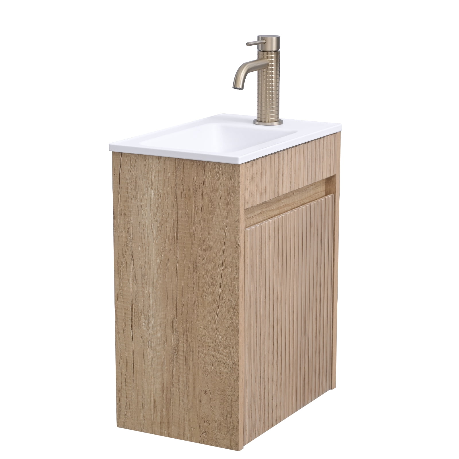 16" Single Bathroom Vanity Set, Wall Mounted Bathroom Vanity with White Resin Sink Top, Floating vanity with Soft Close Door & Shelf, Single Bathroom Vanity with Top