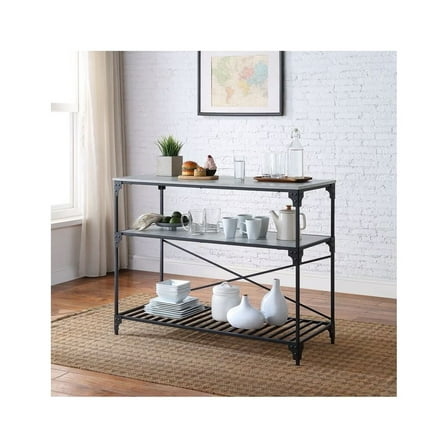 Acme Feivel Kitchen Island with Pull Out Table in Marble Top and Rustic Oak