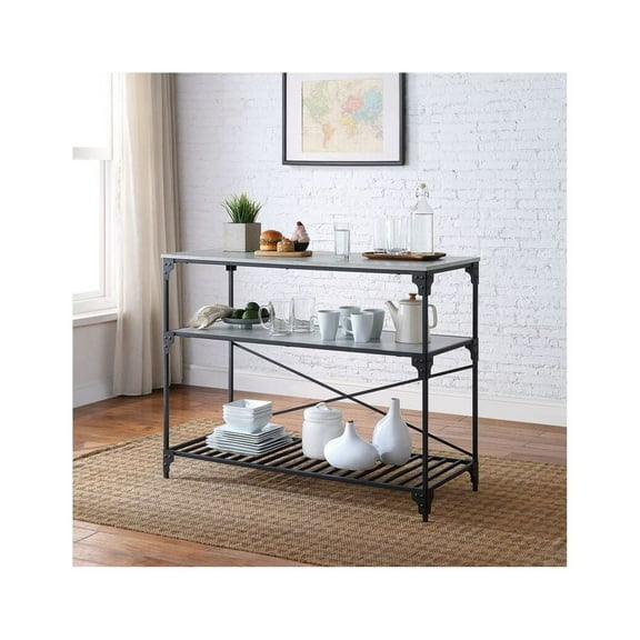 Acme Feivel Kitchen Island with Pull Out Table in Marble Top and Rustic Oak