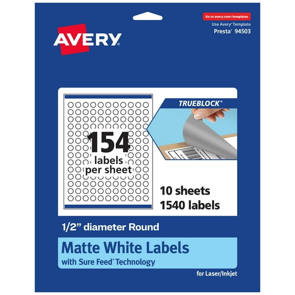 Avery TrueBlock Round Labels, 0.5" Diameter, 1,540ct