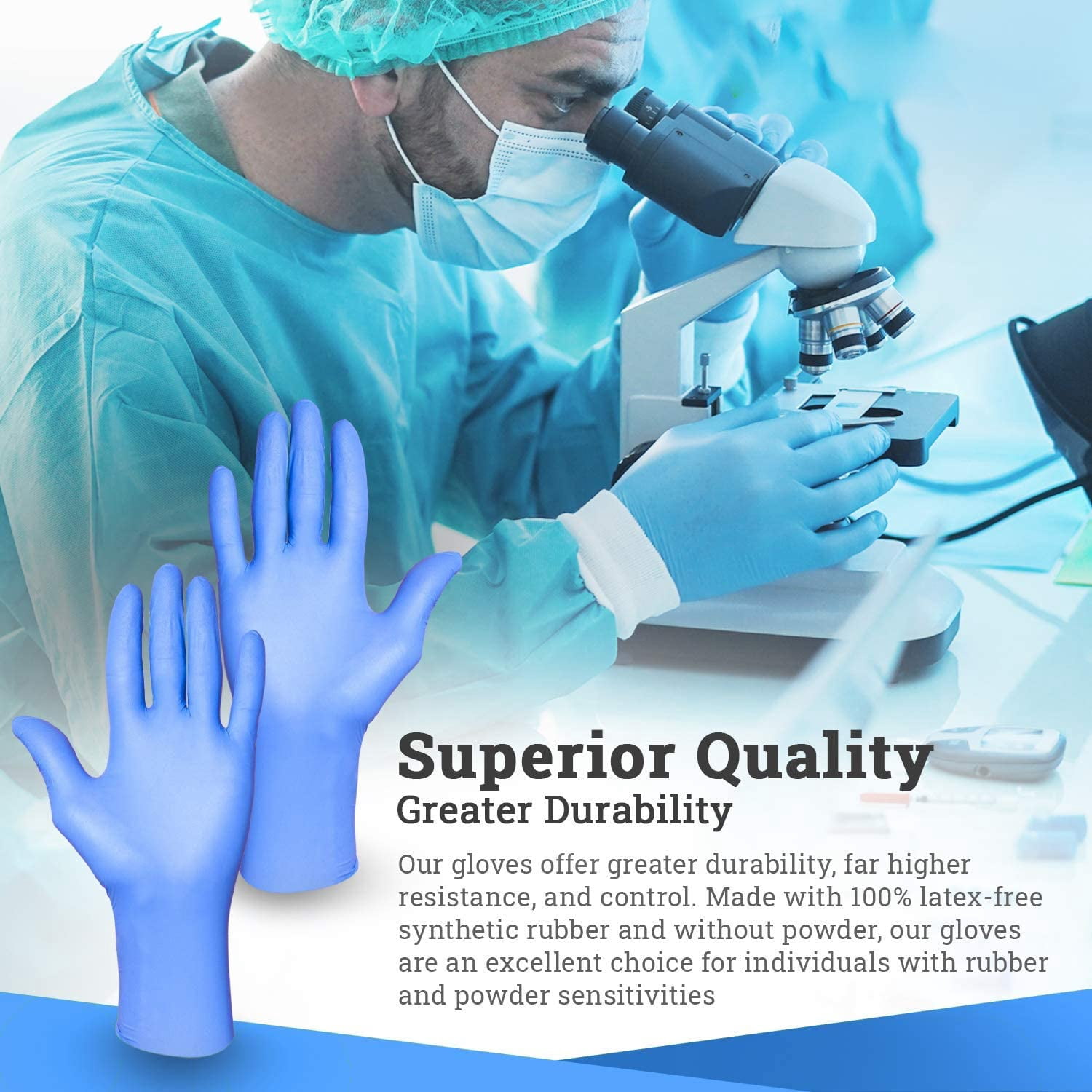 MySmile 1000pc XL Size Medical Disposable Synguard Nitrile Exam Gloves Blue Non-Sterile Latex Free Powder Free