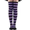 thumbnail image 3 of Striped Patterned Socks (Thigh High) Purple and Black, 3 of 3