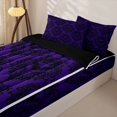 thumbnail image 3 of Homewish Spooky Halloween Bat Zipper Queen Comforter Set with Fitted Sheet and 2 Pillowcases,Rustic Damask Print Zipper Bedding Set,Violet Black,Black Reversible,4-Piece, 3 of 7