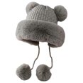 thumbnail image 1 of Gorro con pompón de invierno para mujer, gorro de punto mullido para mujer, gorro de calavera de ganchillo de piel sintética, gorro cálido para la oreja al aire libre, 1 of 5