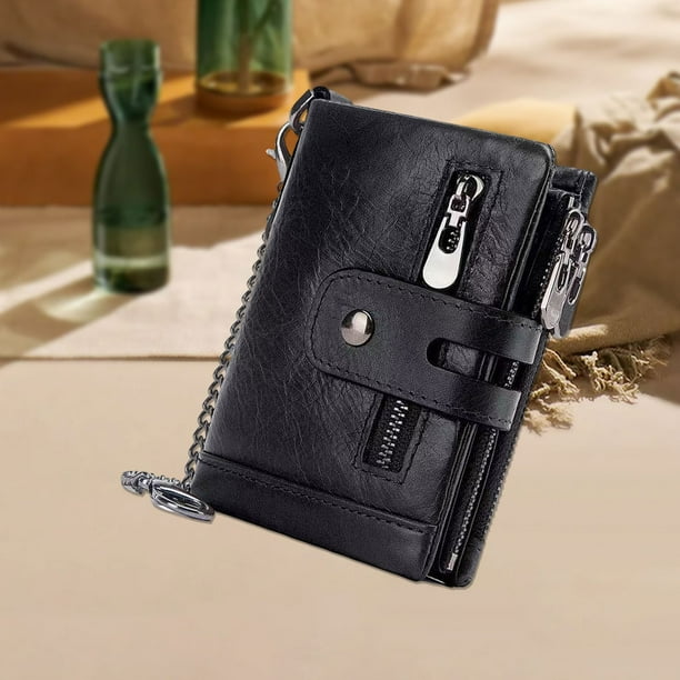Cartera para hombre con bloqueo cartera para hombre de piel de vacuno suave de material cuero tarjetero plegable con cremallera bolsillo para monedas c Negro Salvador Cartera de bloqueo RFID