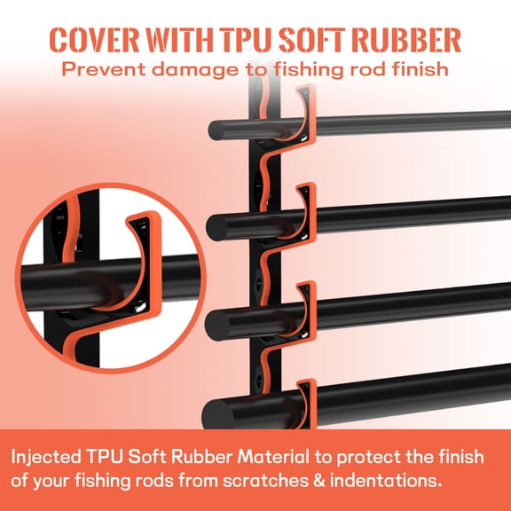 Fishing Rod Storage Rack Wall Mount - 2 Pack 5-Hook Racks, Adjustable Holder for Most Fishing Rods, Garage Organization, Durable Metal Rod Organizer, 14.2 Inch