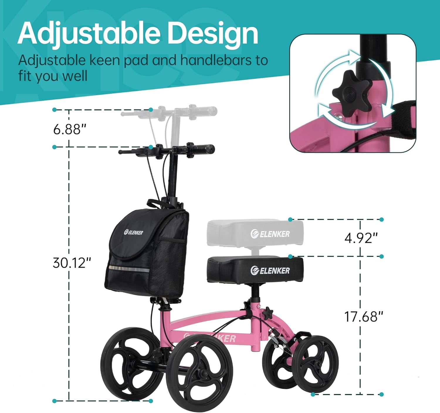 ELLwAker ELENKER KLD-9218-10 All-Terrain Rollator Walker with Flat