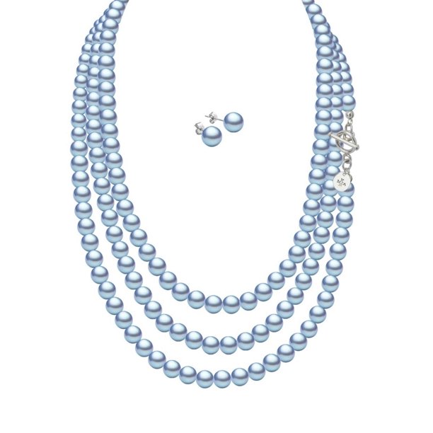 Set Collar Perlas Triple Aretes Zvezda Plata 0.925 Mujer azul Unitalla