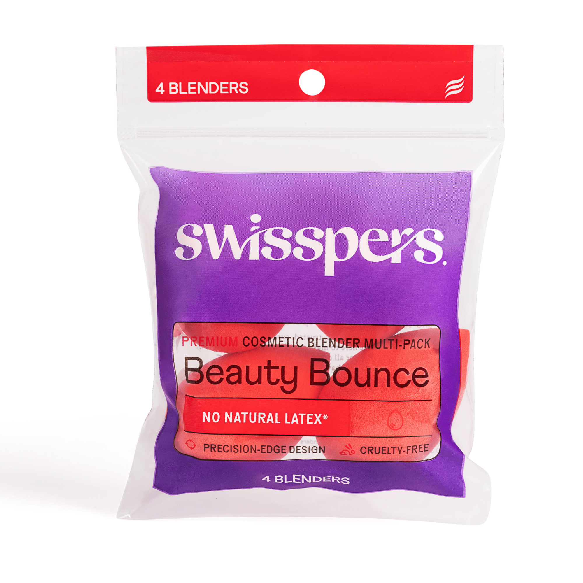Swisspers Beauty Bounce Premium Cosmetic Multipack, No Natural Latex, Precision-Edge Design, Makeup Application & Blending, Cruelty-Free, 4 Count
