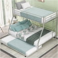 thumbnail image 3 of Twin over Full Bunk Bed with Trundle, Triple Sleeper Metal Frame with 2 Ladders, Guardrails & Locking Wheels, Silver, 3 of 10